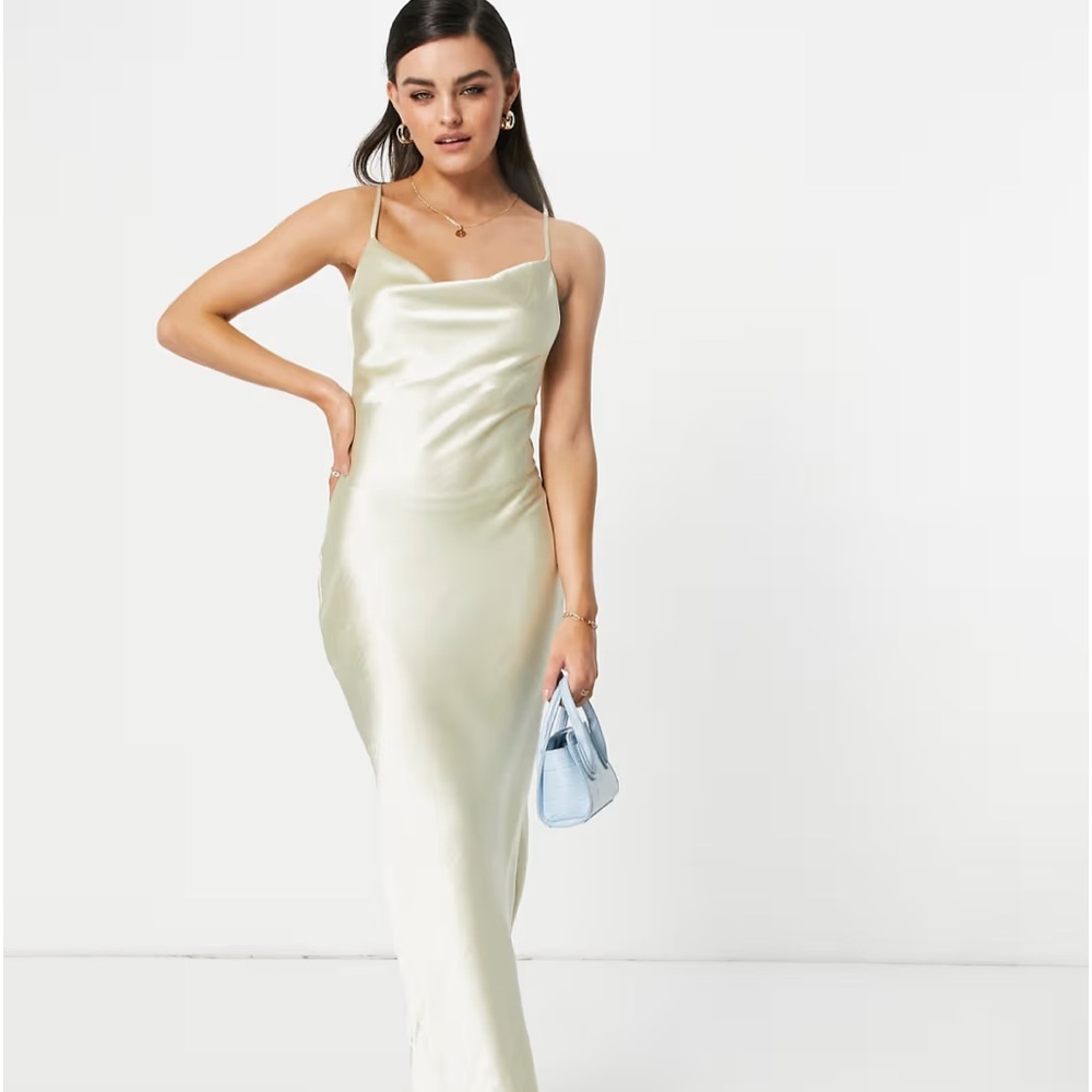 ASOS Sea Foam Green Satin long Dress with Lace Up Back